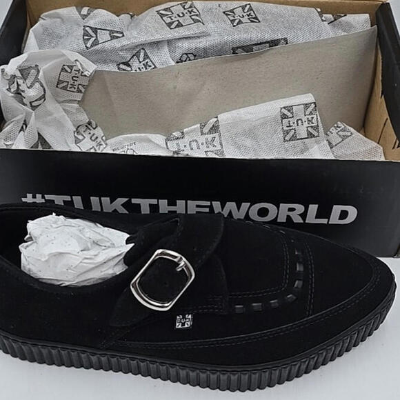 T.U.K Buckle Black Suede Leather Pointed Punk Goth Creeper Boot US M4/W6 NEW - Picture 3 of 12